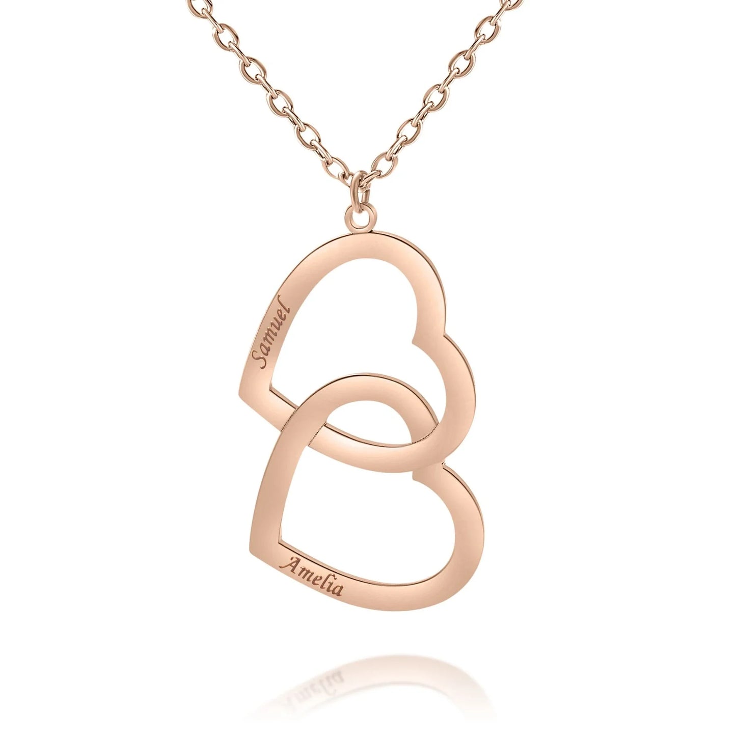 Personalisierbare Doppelherz-Halskette mit zwei Namen