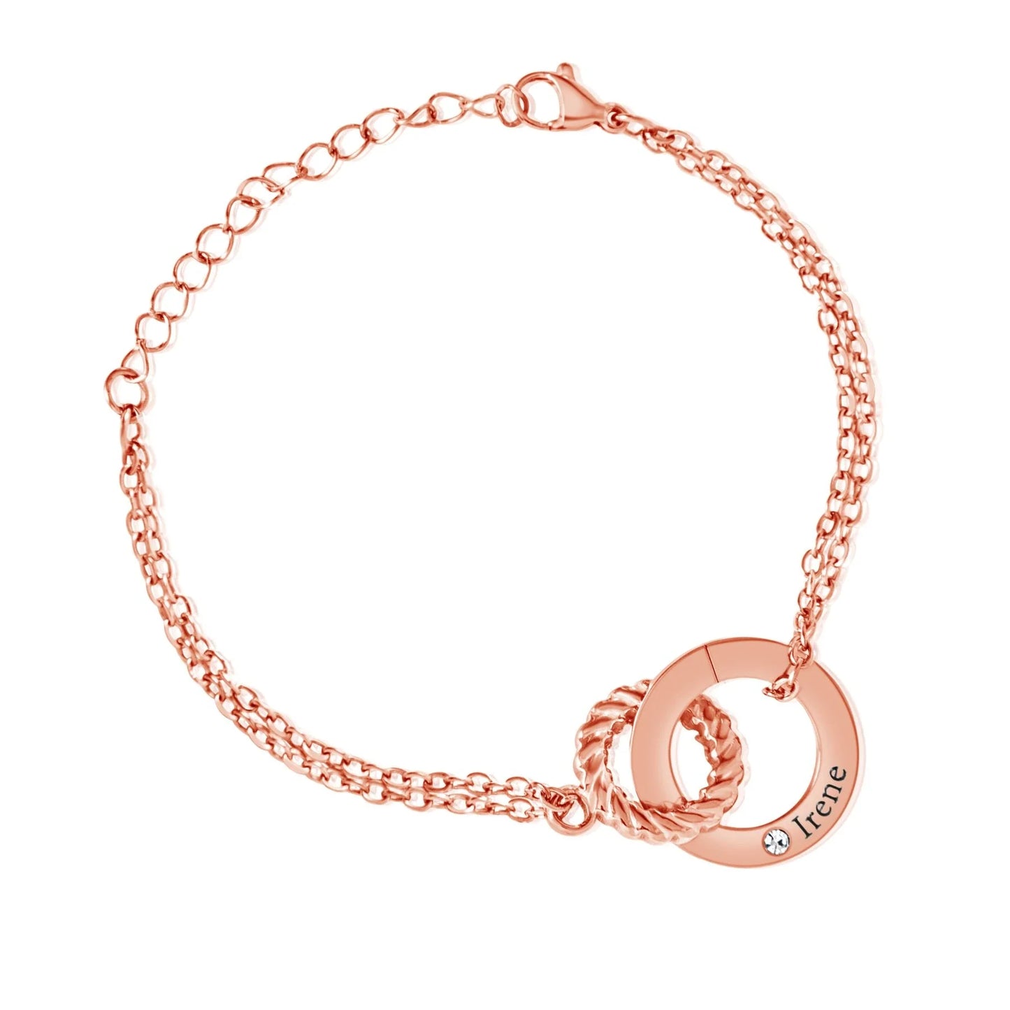 Graviertes Kreisarmband mit gedrehtem Ring & Kristall