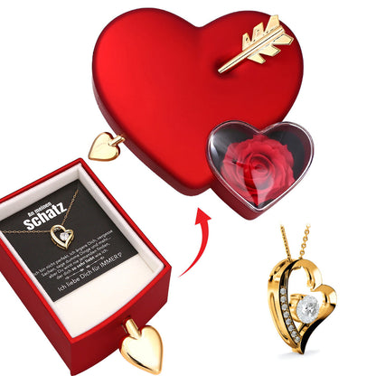 Amour Rosenbox - mit versteckter Herz Halskette & romantischer Notiz - An meinen Schatz