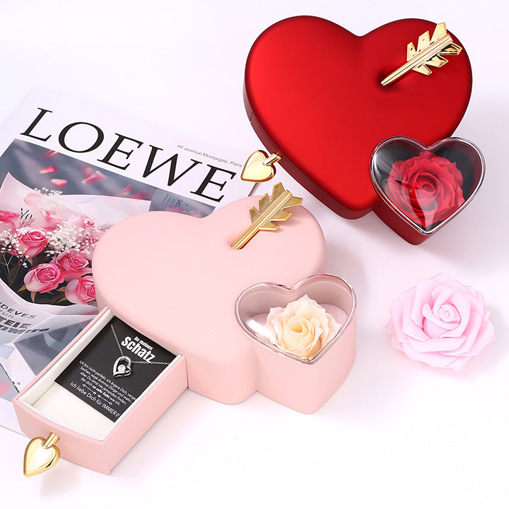 Amour Rosenbox - mit versteckter Herz Halskette & romantischer Notiz - An meinen Schatz