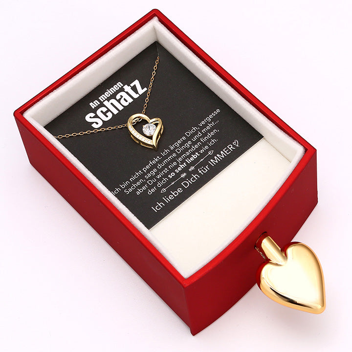 Amour Rosenbox - mit versteckter Herz Halskette & romantischer Notiz - An meinen Schatz