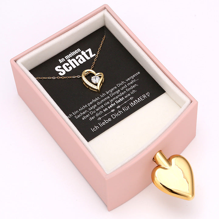 Amour Rosenbox - mit versteckter Herz Halskette & romantischer Notiz - An meinen Schatz