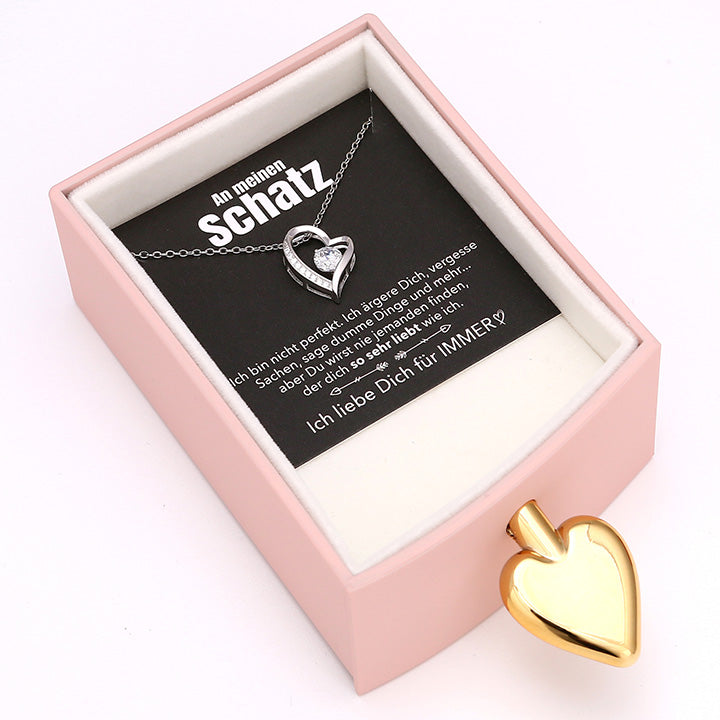 Amour Rosenbox - mit versteckter Herz Halskette & romantischer Notiz - An meinen Schatz