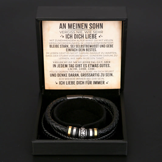 An meinen Sohn - Geflochtenes Edelstahl Lederarmband