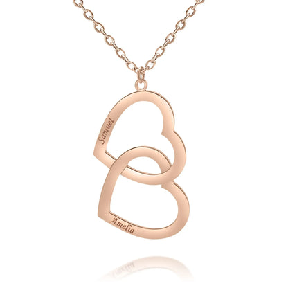 Personalisierbare Doppelherz-Halskette mit zwei Namen