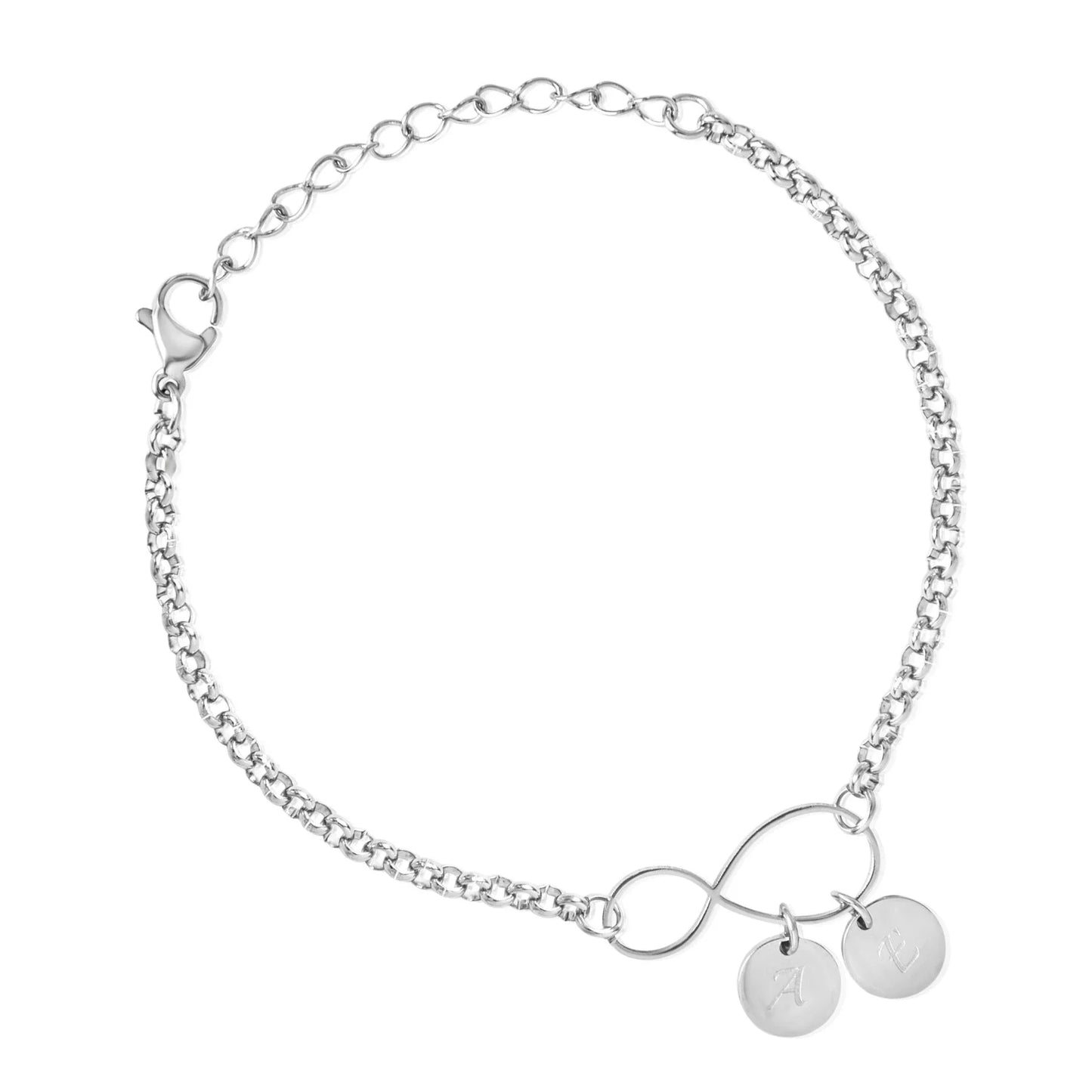 Personalisierbares Infinity-Armband mit Initialen-Anhängern