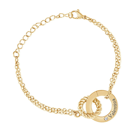 Graviertes Kreisarmband mit gedrehtem Ring & Kristall